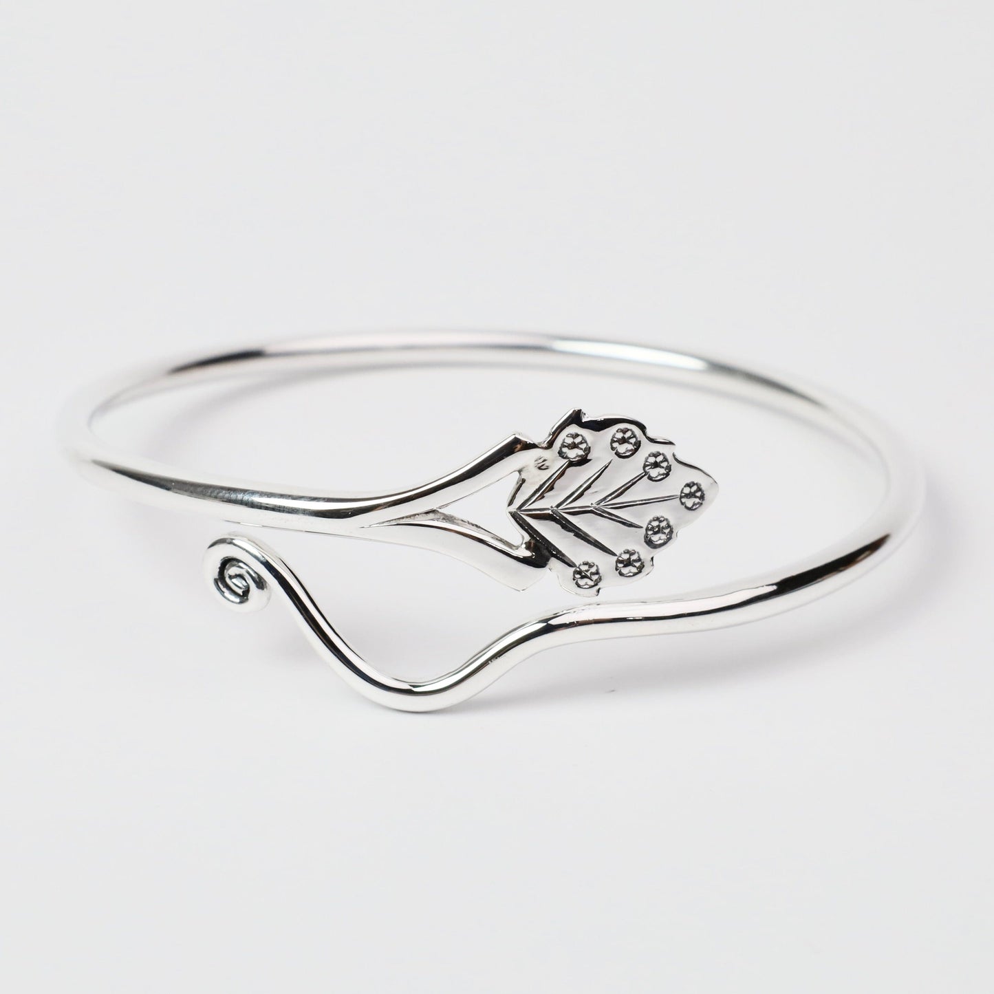 BRC Sterling Silver Leaf & Spirals By-Pass Cuff Bracelet