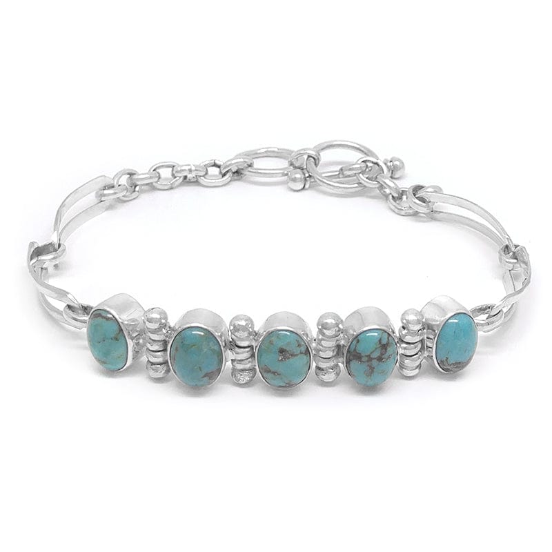 BRC Sterling Silver Link Bracelet with Turquoise