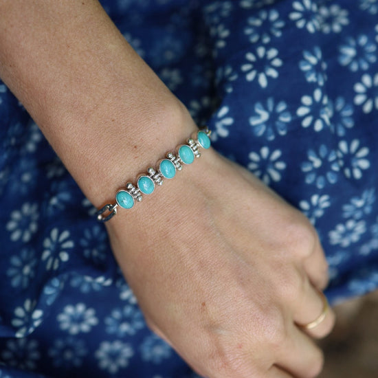 BRC Sterling Silver Link Bracelet with Turquoise