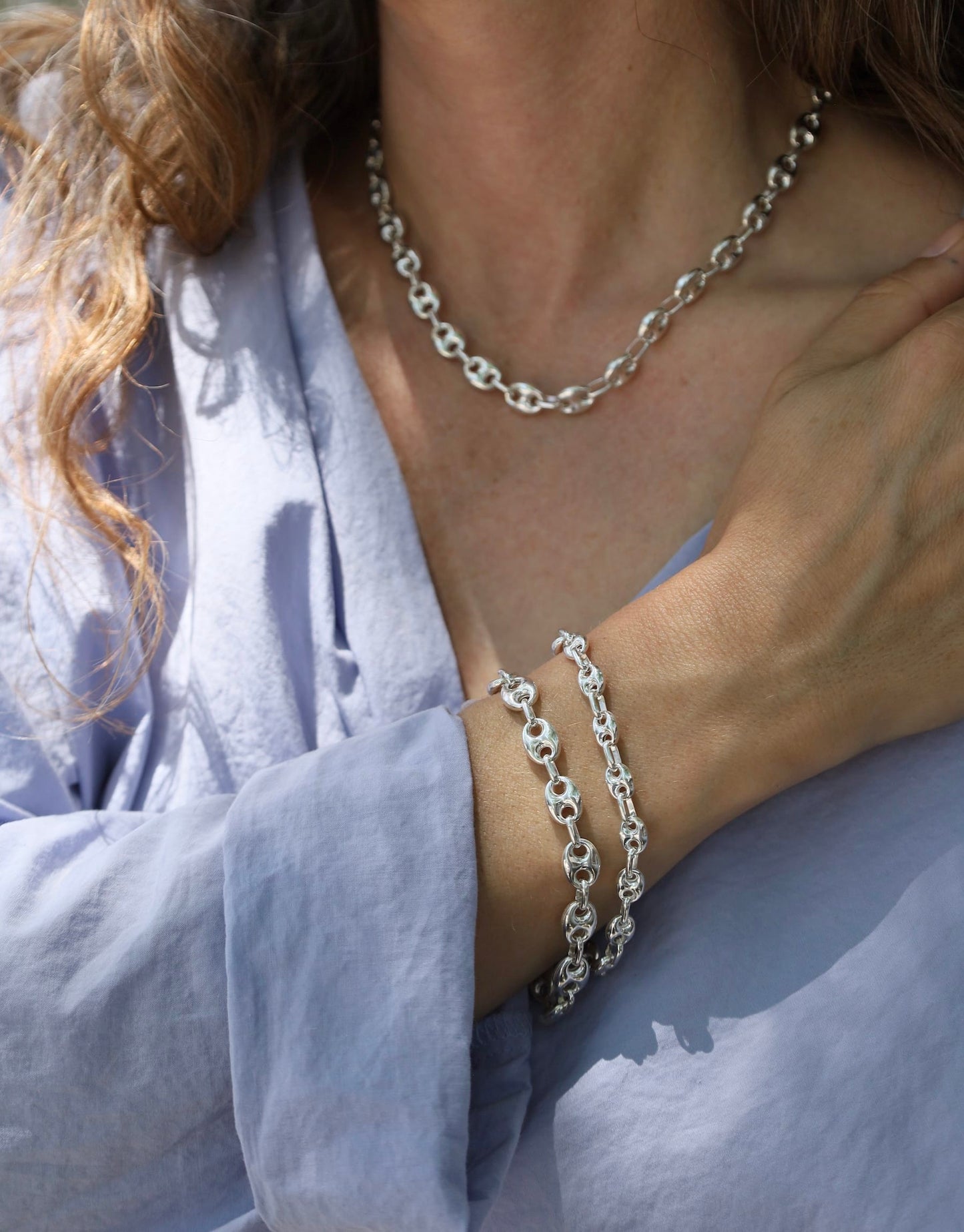 BRC Sterling Silver Medium Puffed Mariner Chain Bracelet