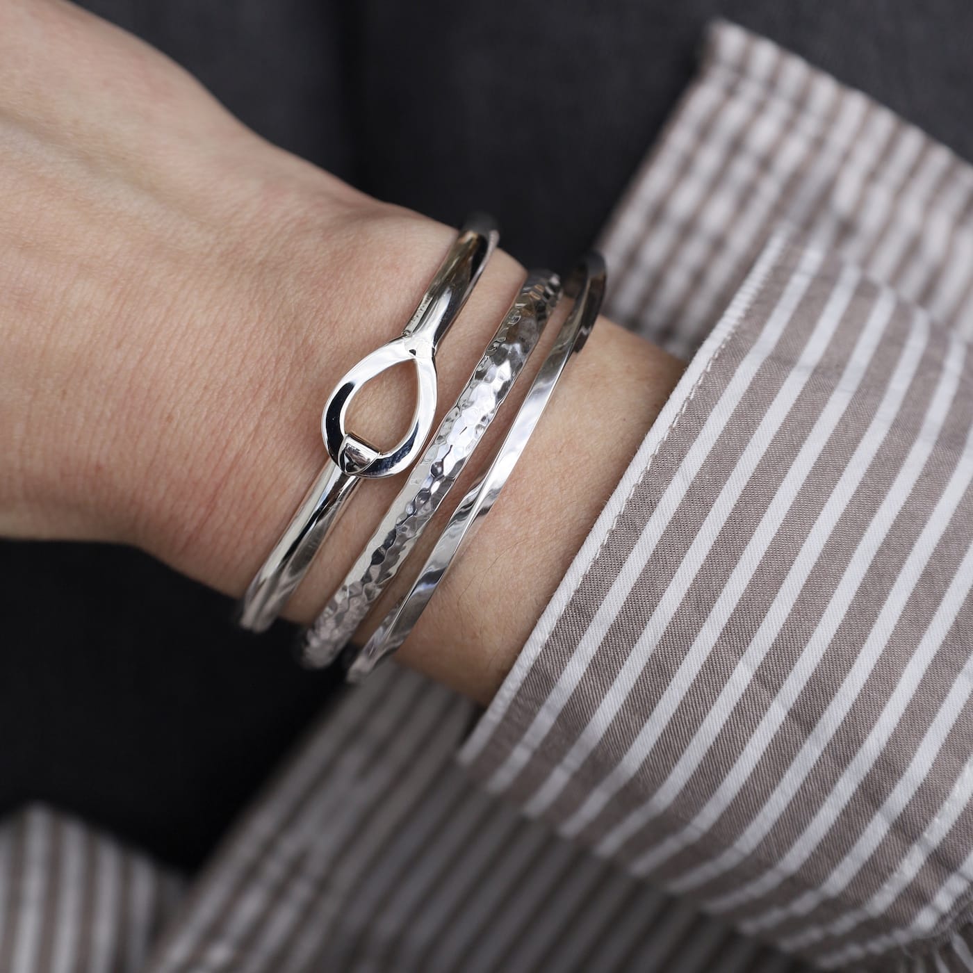 BRC Sterling Silver Narrow Hammered Cuff