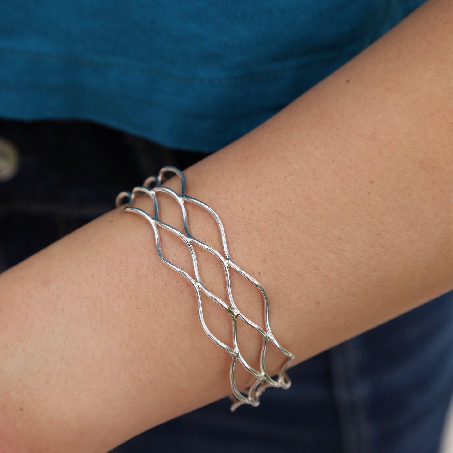 BRC Sterling Silver Open Waves Cuff Bracelet