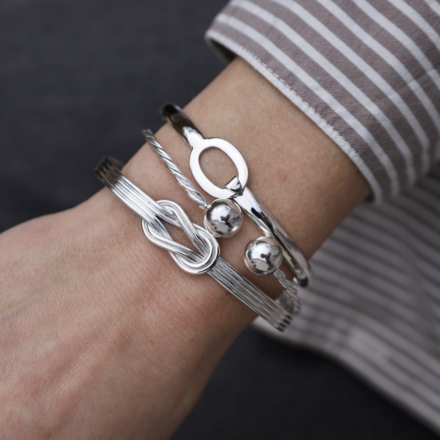 BRC Sterling Silver Plain Twist with Ball Ends Cuff