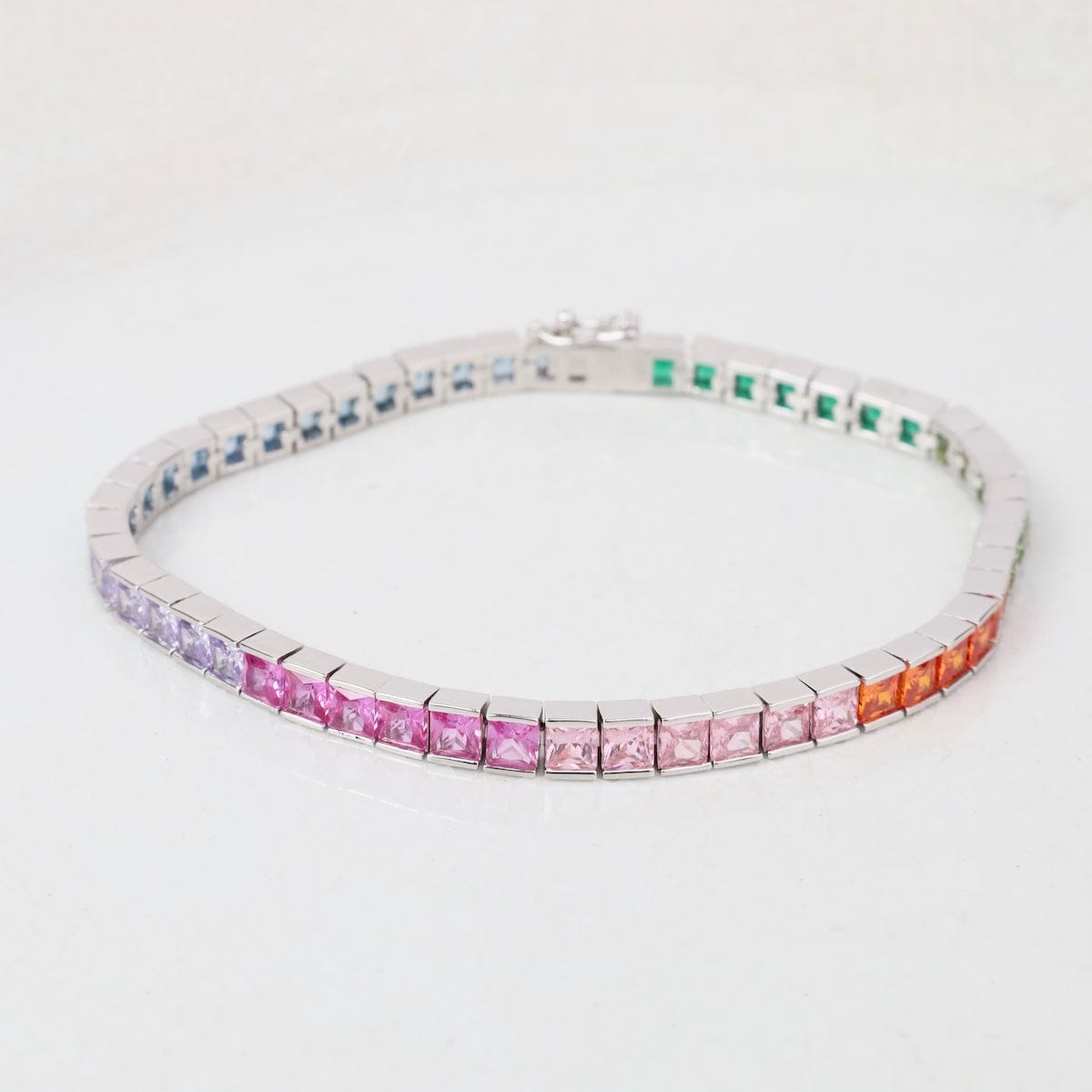 BRC Sterling Silver Princess Rainbow CZ Tennis Bracelet