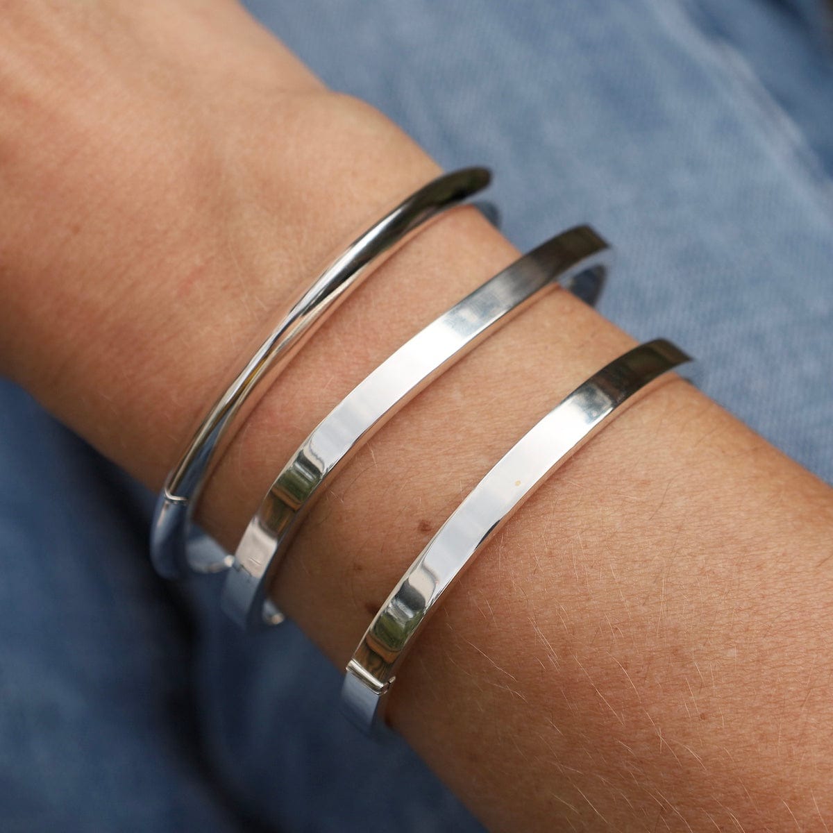 BRC Sterling Silver Rectangle Hinged Bangle