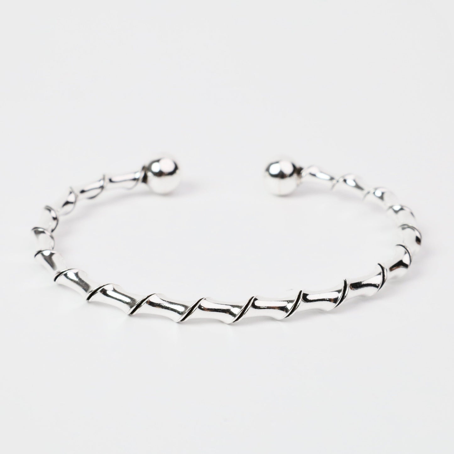 BRC Sterling Silver Ribbon Twist with Ball Ends Cuff Bracelet
