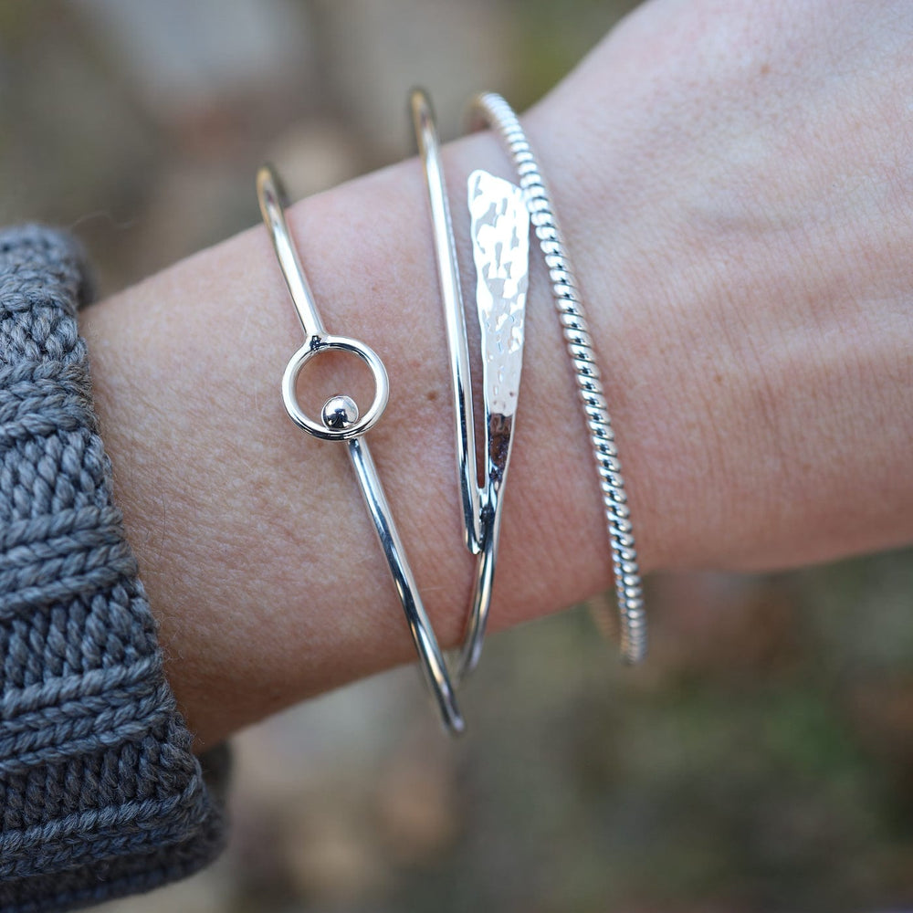 BRC Sterling Silver Round Hook Bangle Bracelet