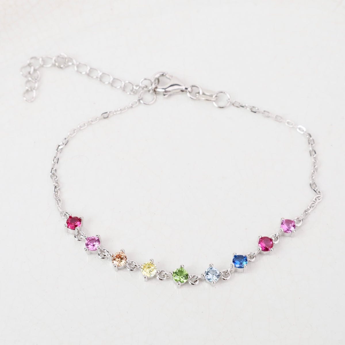 BRC Sterling Silver Round Rainbow CZ Prong Set Bubbles Bracelet