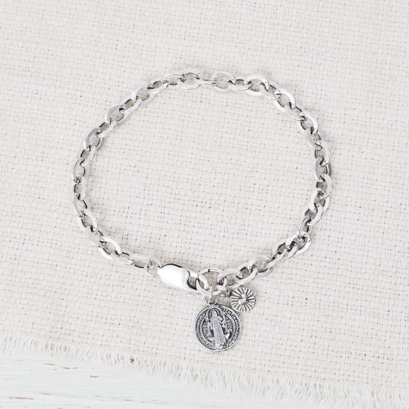 BRC Sterling Silver Saint Benedict Chain Bracelet