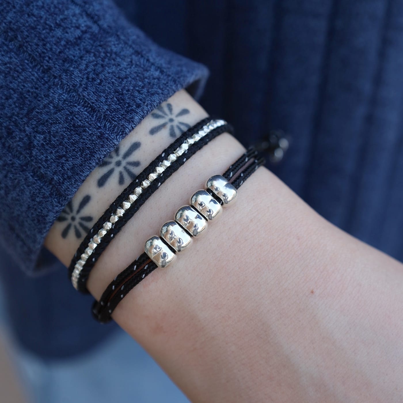 BRC Sterling Silver Single Wrap Bracelet Black