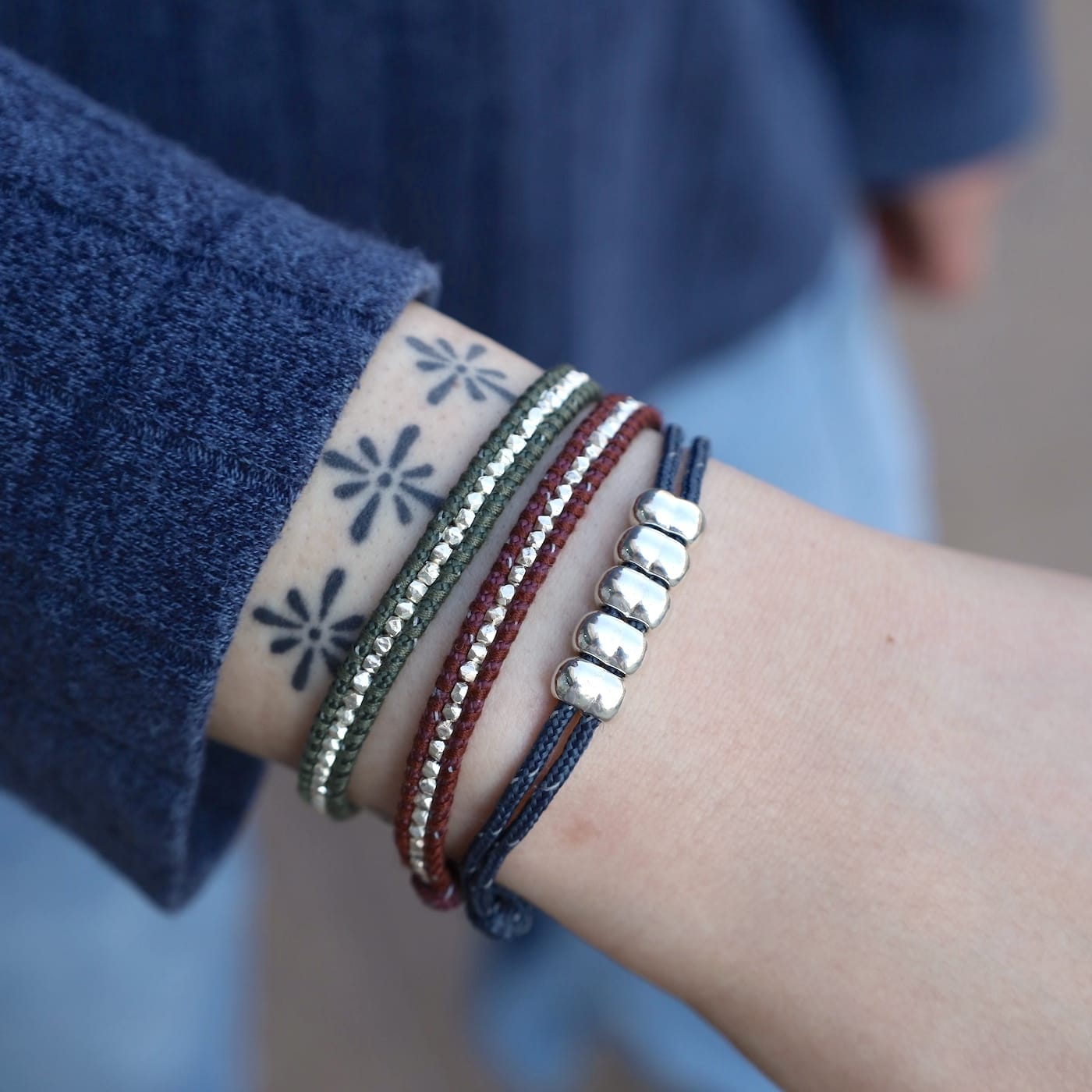 BRC Sterling Silver Single Wrap Bracelet Dark Green