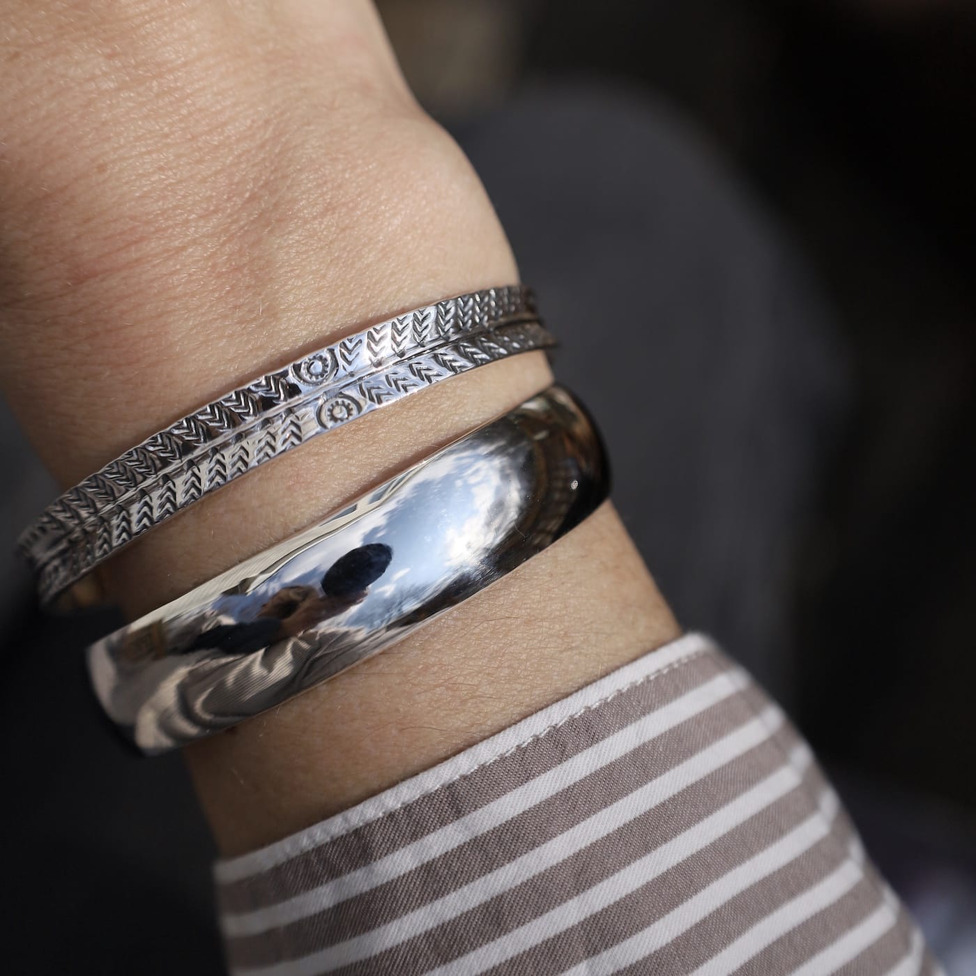 BRC Sterling Silver Stamped Concave Cuff