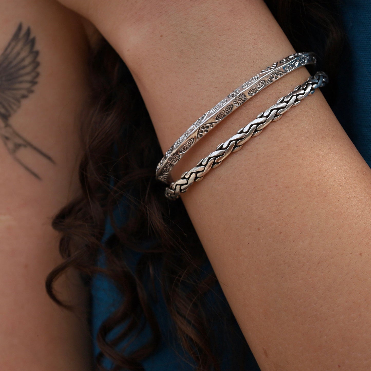 BRC Sterling Silver Stamped Knife Edge Cuff Bracelet