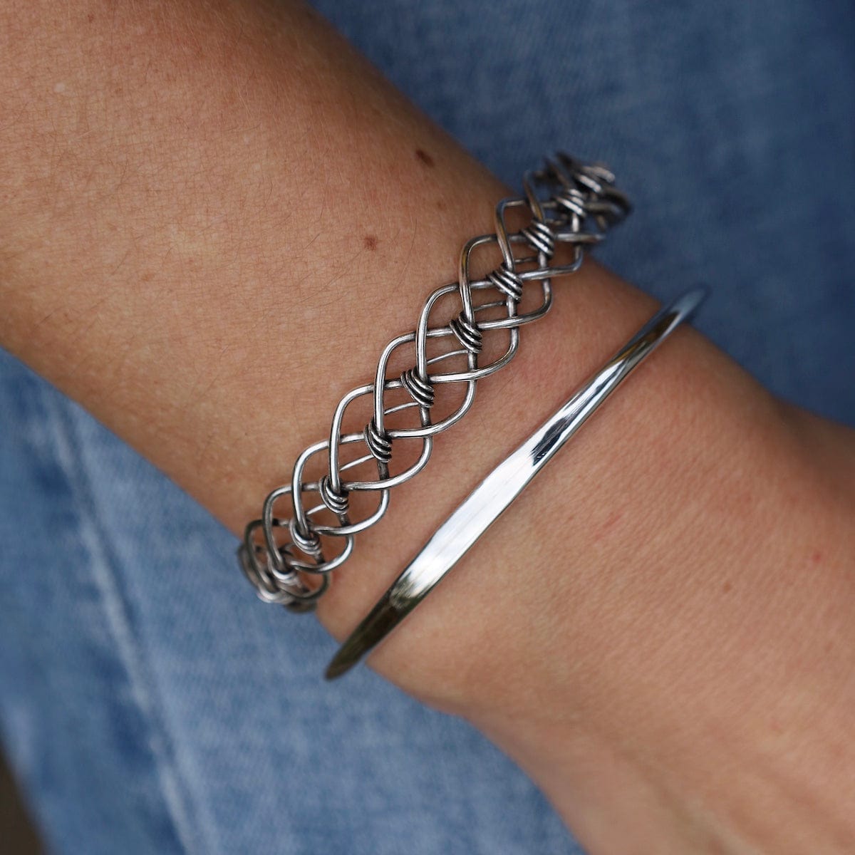 BRC Sterling Silver Tapered Smooth Cuff with Ball Ends