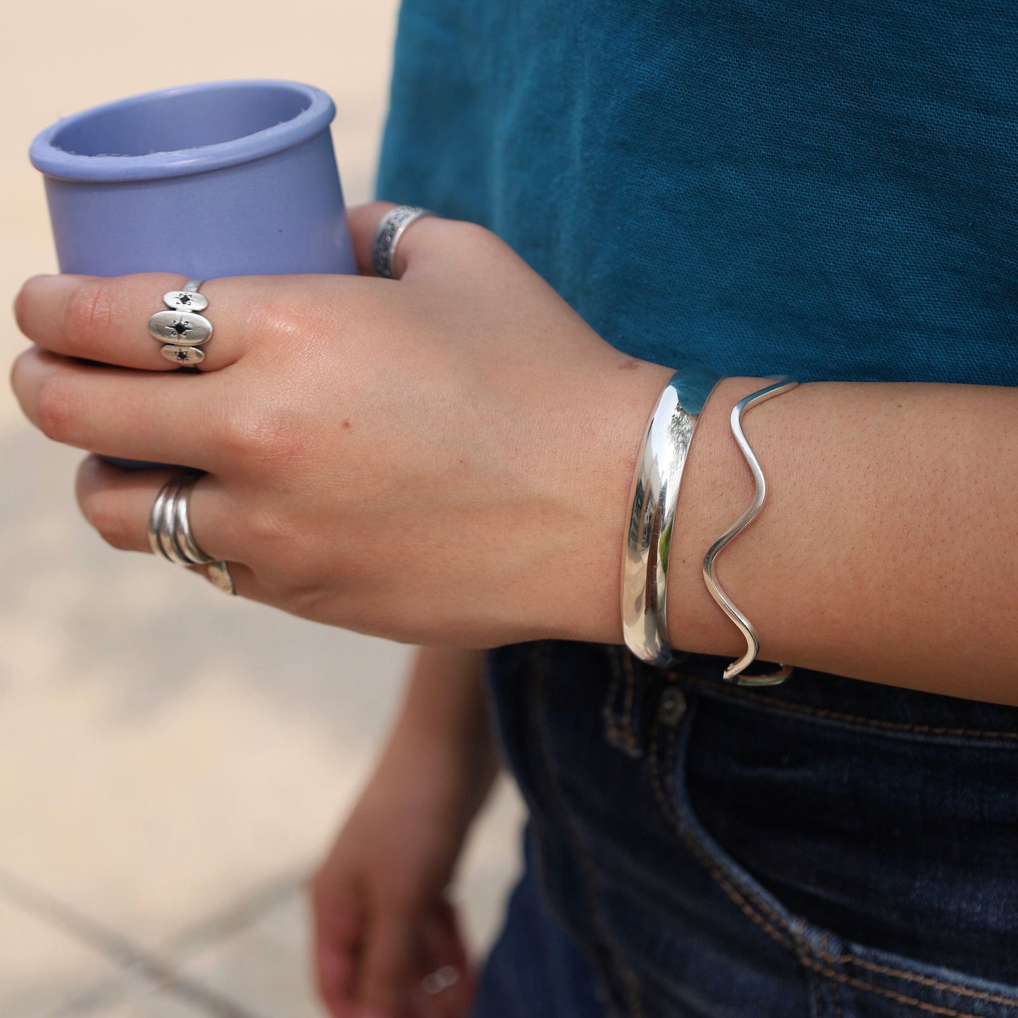 BRC Sterling Silver Thin Zig-Zag Cuff Bracelet