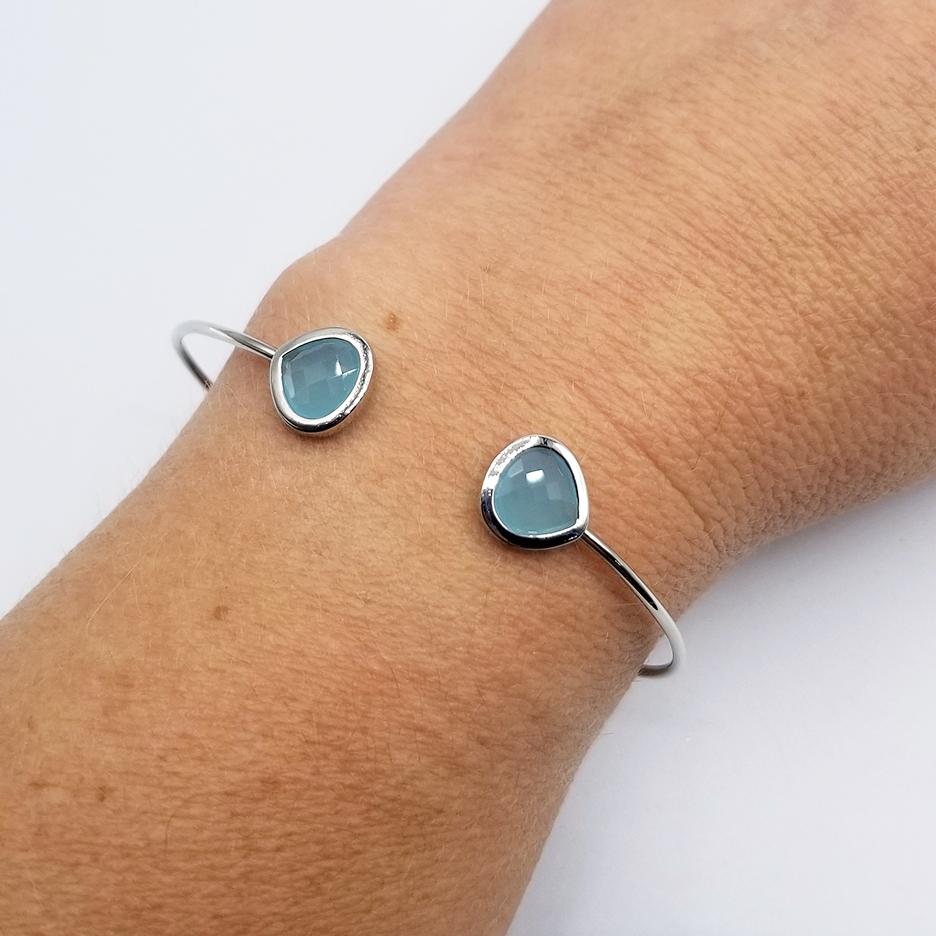 BRC Sterling Silver Turquoise Double Crystal Bracelet