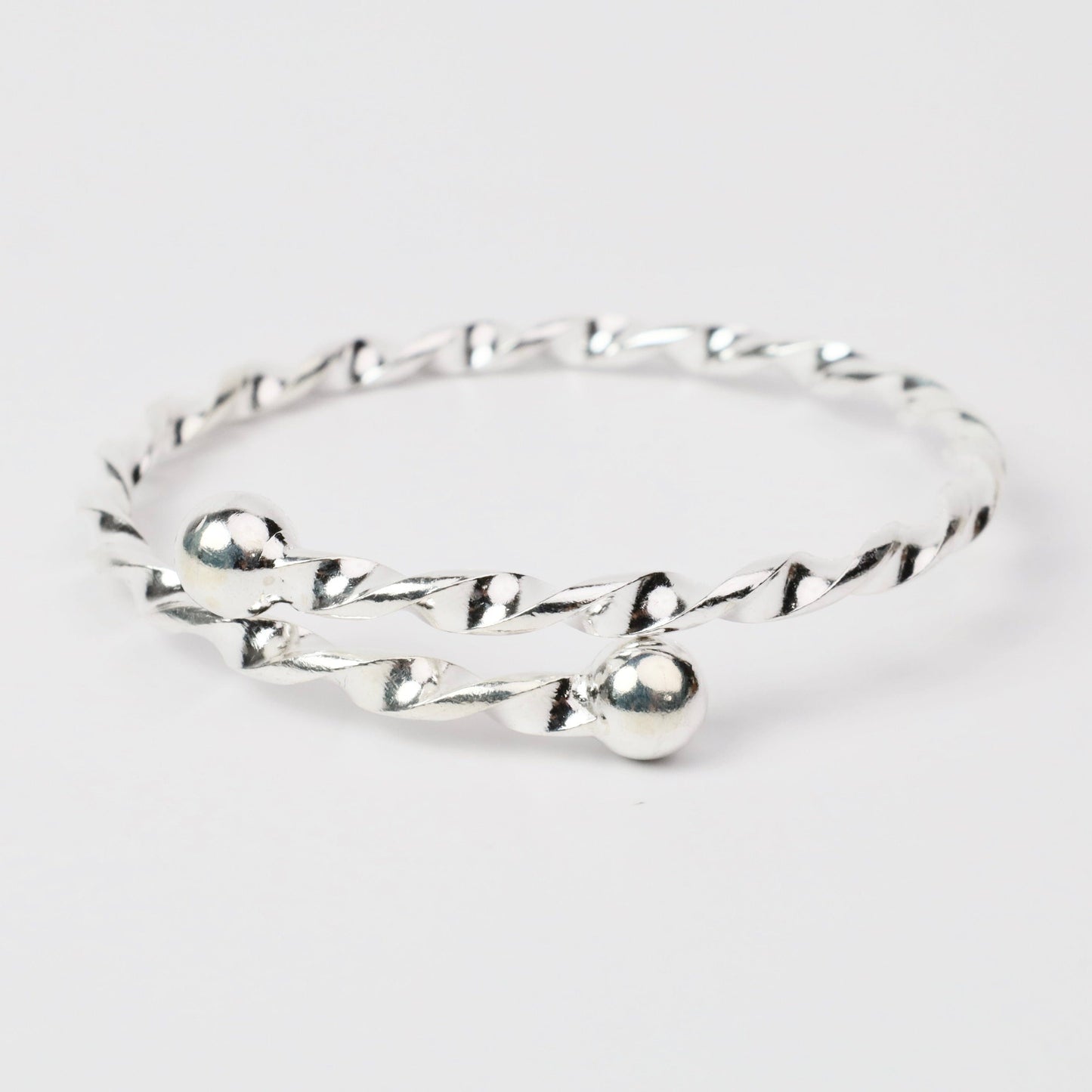 BRC Sterling Silver Twisted Cuff Bangle with Ball Ends