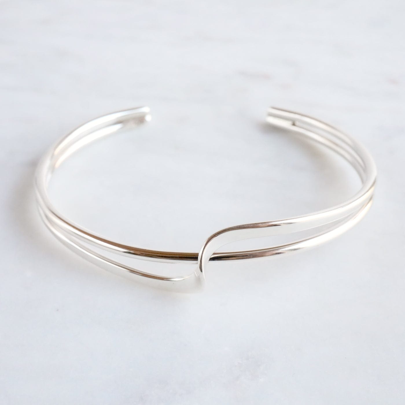 BRC Sterling Silver Wave & Line Cuff Bracelet