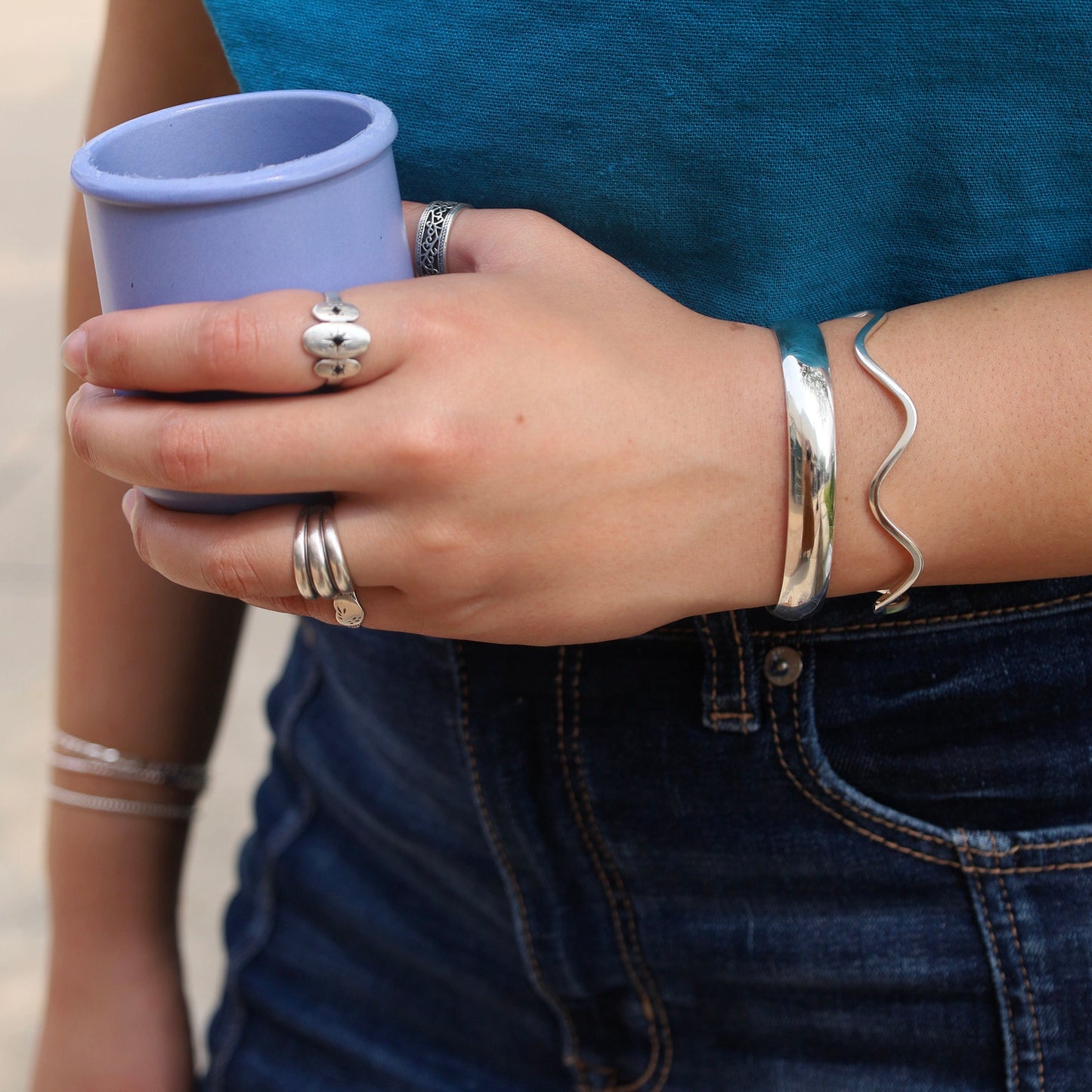 BRC Sterling Silver Wide Simple Dome Cuff Bracelet