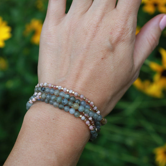 BRC Stone Duo Wrap Bracelet/Necklace/Pin - Rhodochrosite & Labradorite
