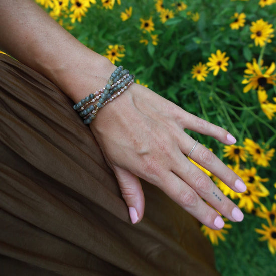 BRC Stone Duo Wrap Bracelet/Necklace/Pin - Rhodochrosite & Labradorite
