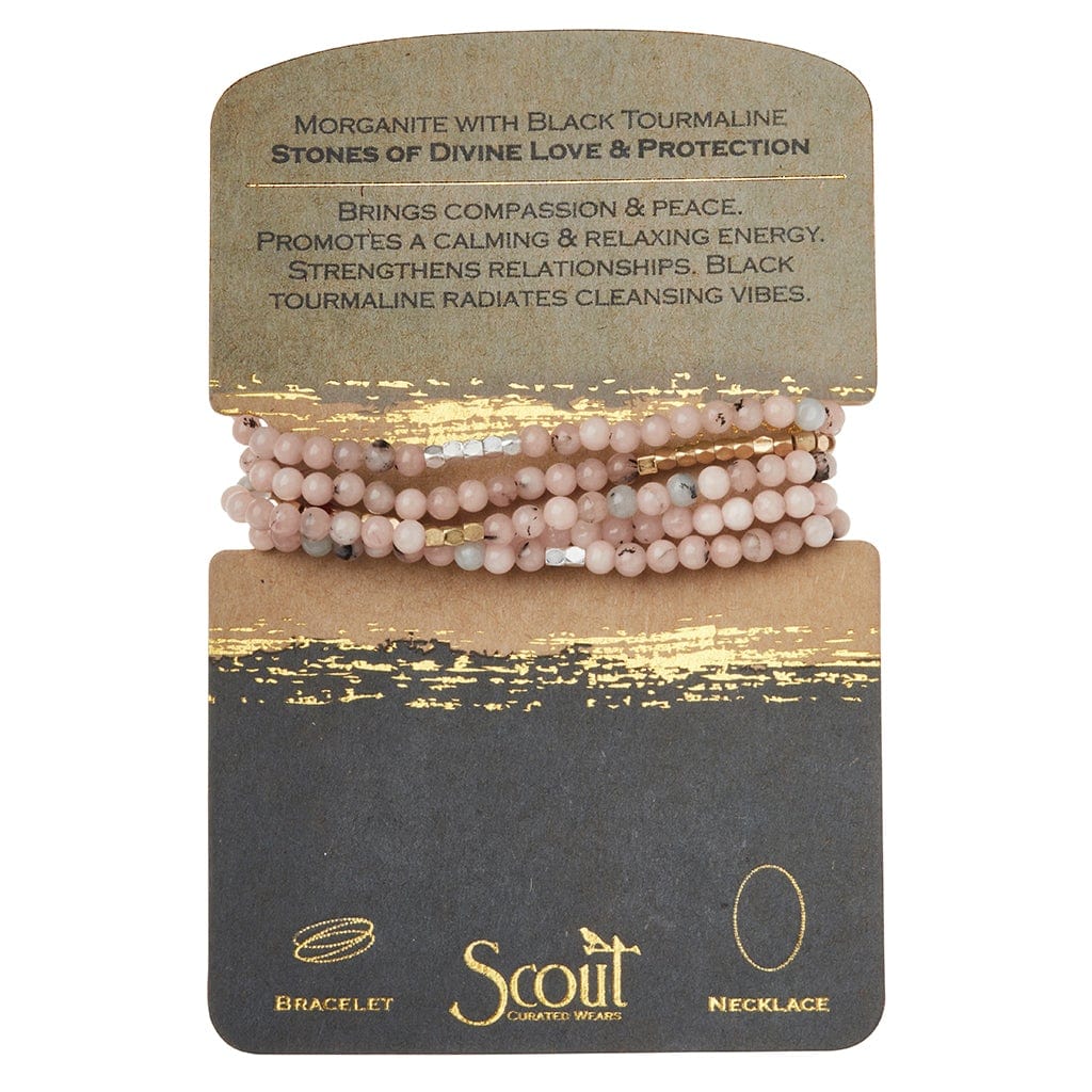 BRC Stone Wrap Bracelet & Necklace - Morganite/Black Tourmaline