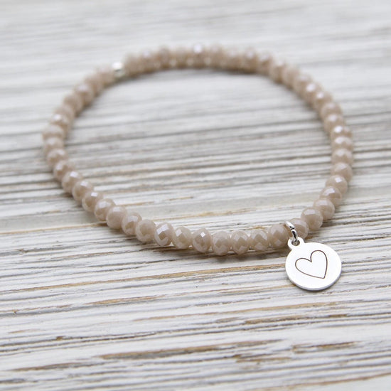 BRC Stretchy Mystic Taupe Crystal Bracelet ~ Heart of Gold