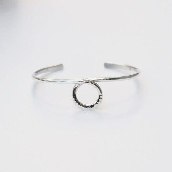 BRC Thin Hammered Cuff With Center Circle Loop