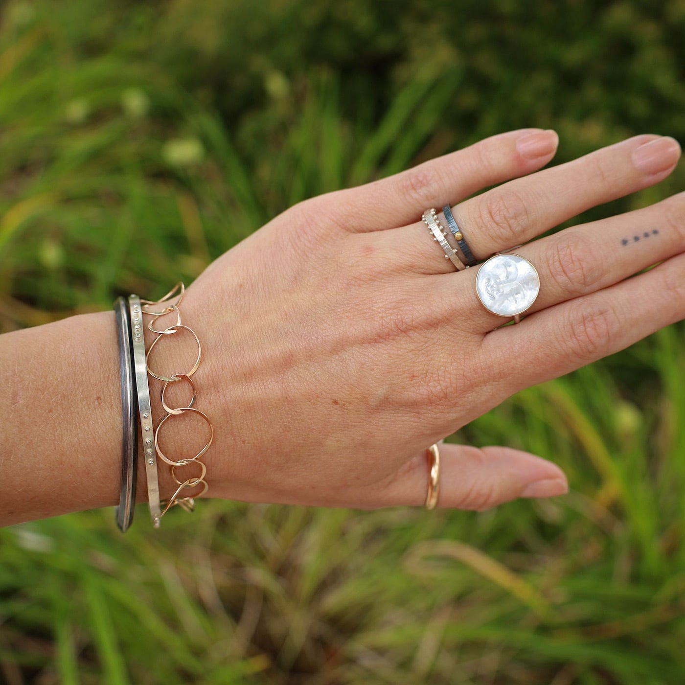 Thin Triangle Bangle in Oxidized Silver