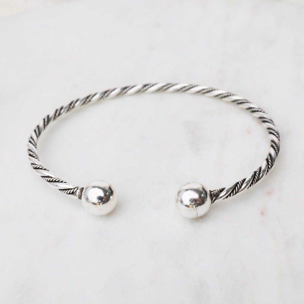 BRC Thin Twisted Dots & Tube with Ball Ends Sterling Silver Cuff