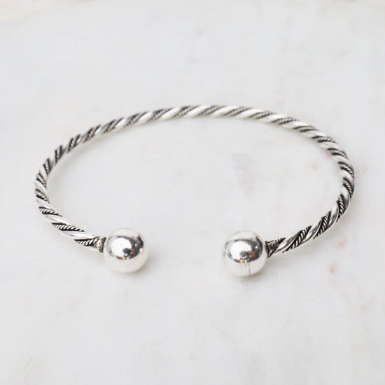 BRC Thin Twisted Dots & Tube with Ball Ends Sterling Silver Cuff