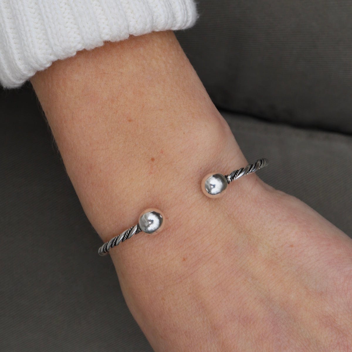 BRC Thin Twisted Dots & Tube with Ball Ends Sterling Silver Cuff