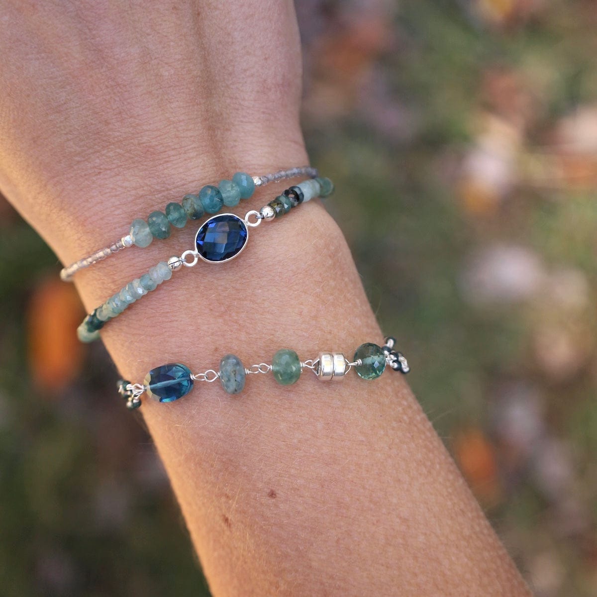 BRC Three Strand Blue Quartz Bead Chain Bracelet
