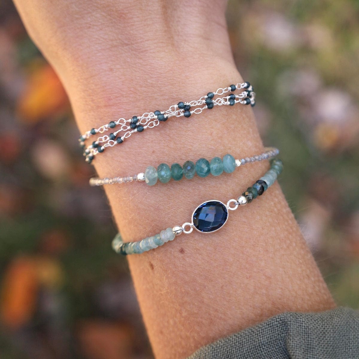 BRC Three Strand Blue Quartz Bead Chain Bracelet
