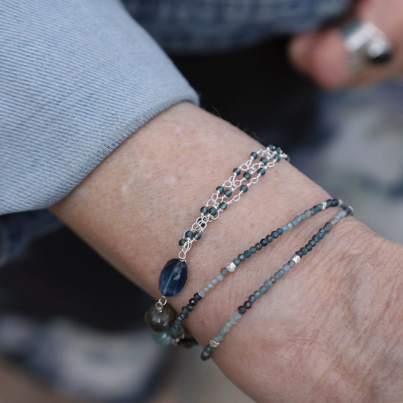 BRC Three Strand Blue Quartz Bead Chain Bracelet