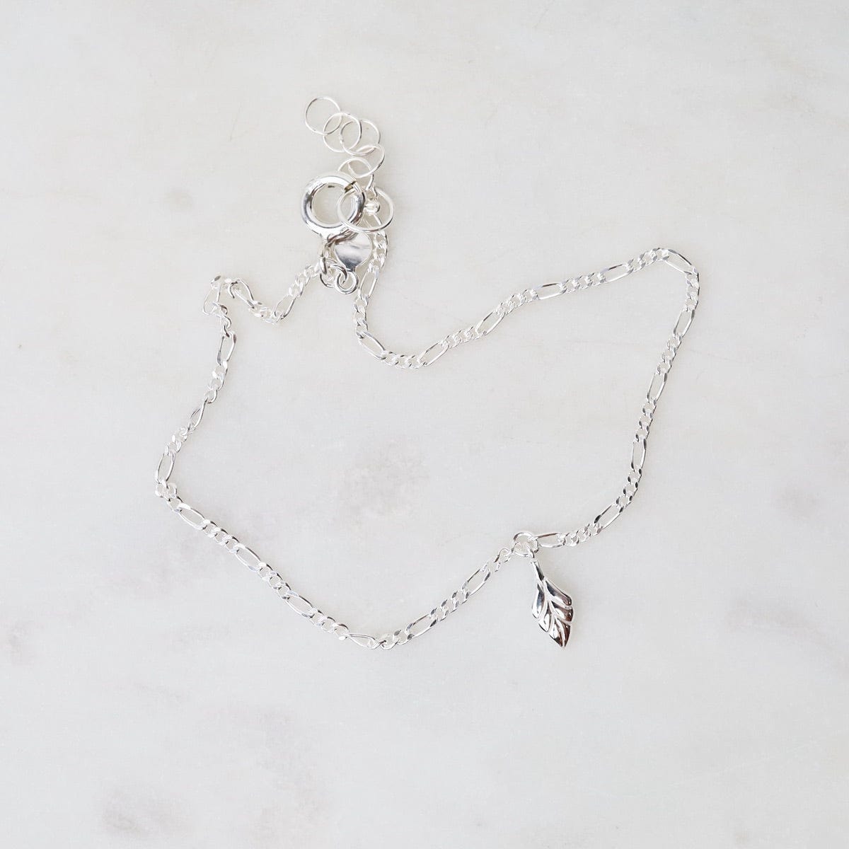 BRC Tiny Dangling Leaf on Figaro Chain Bracelet