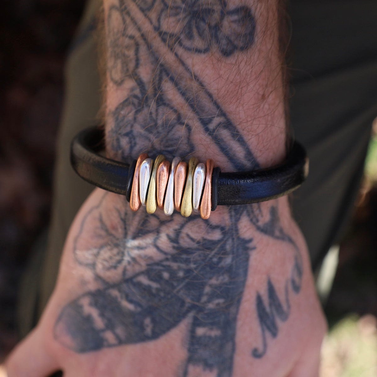 BRC Trident Black Leather Bracelet