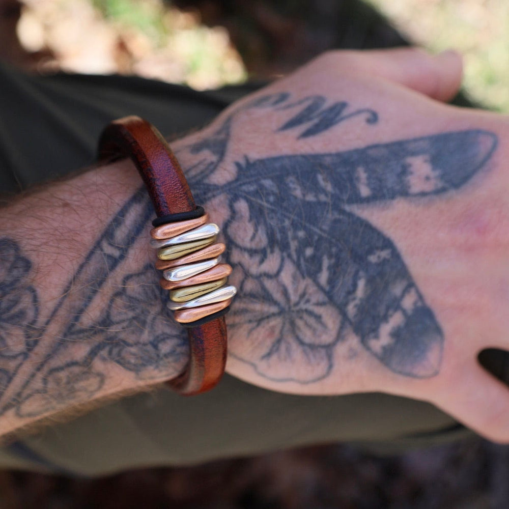 BRC Trident Brown Leather Bracelet