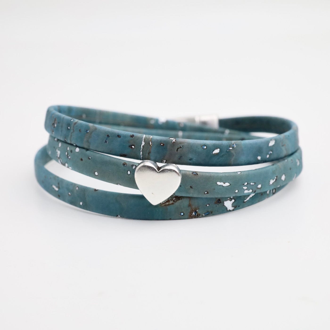 BRC Triple Wrap Cork Bracelet With Flat Heart - Sea Foam