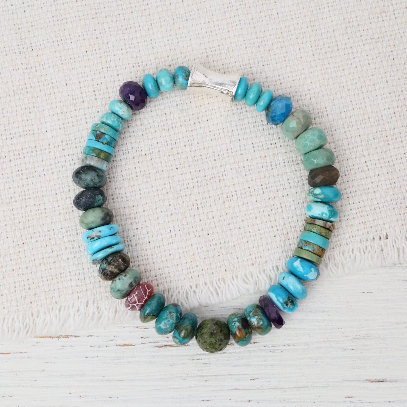 BRC Turquoise with Barrel Silver Stretch Bracelet