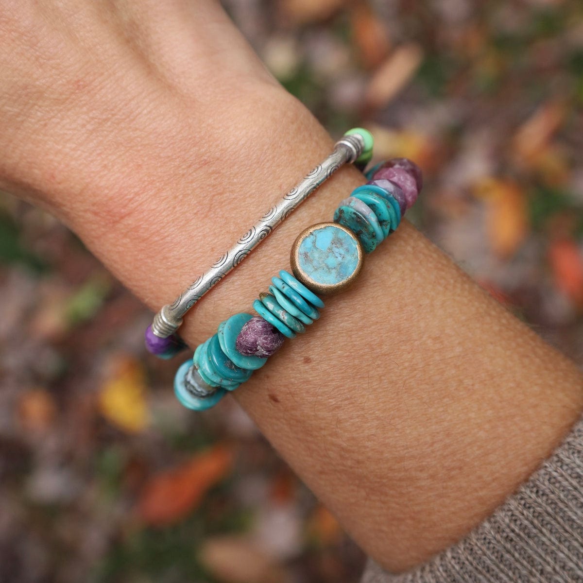 BRC Turquoise with Raw and Faceted Ruby Stretch Bracelet