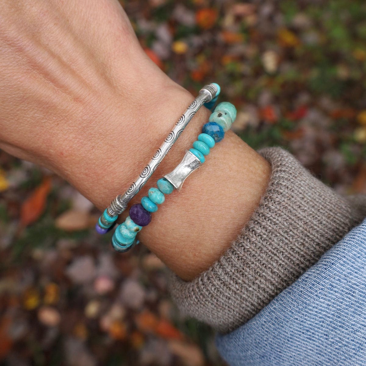 BRC Turquoise with Silver Barrel Stretch Bracelet