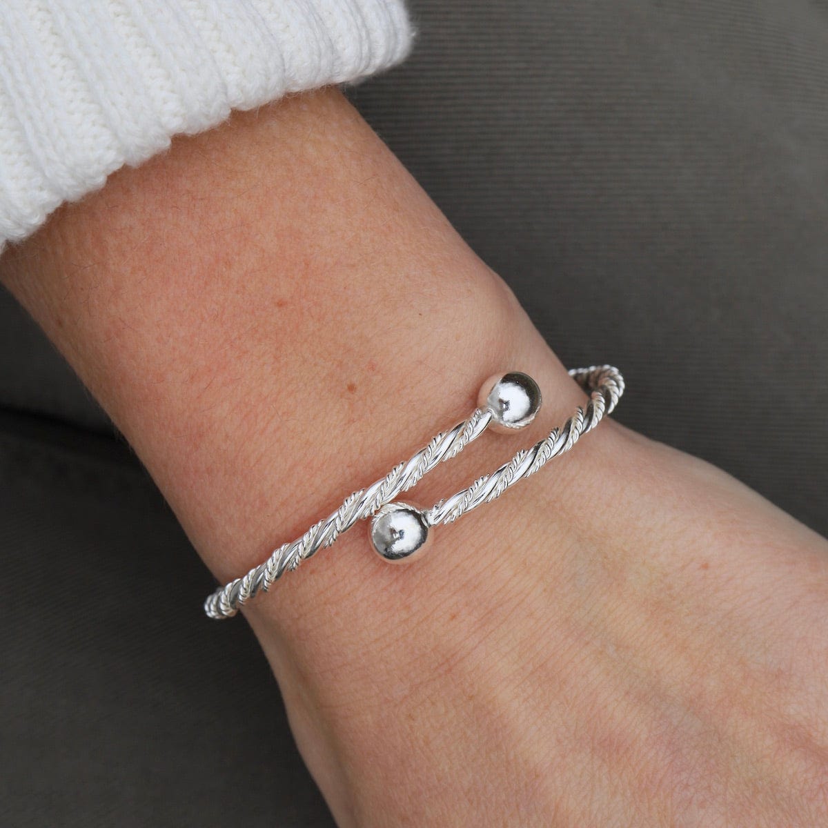 BRC Twisted Dots & Tube with Ball Ends Sterling Silver Cuff