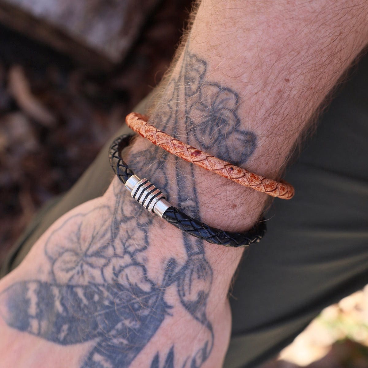 BRC Vintage Braided Black Leather Bracelet