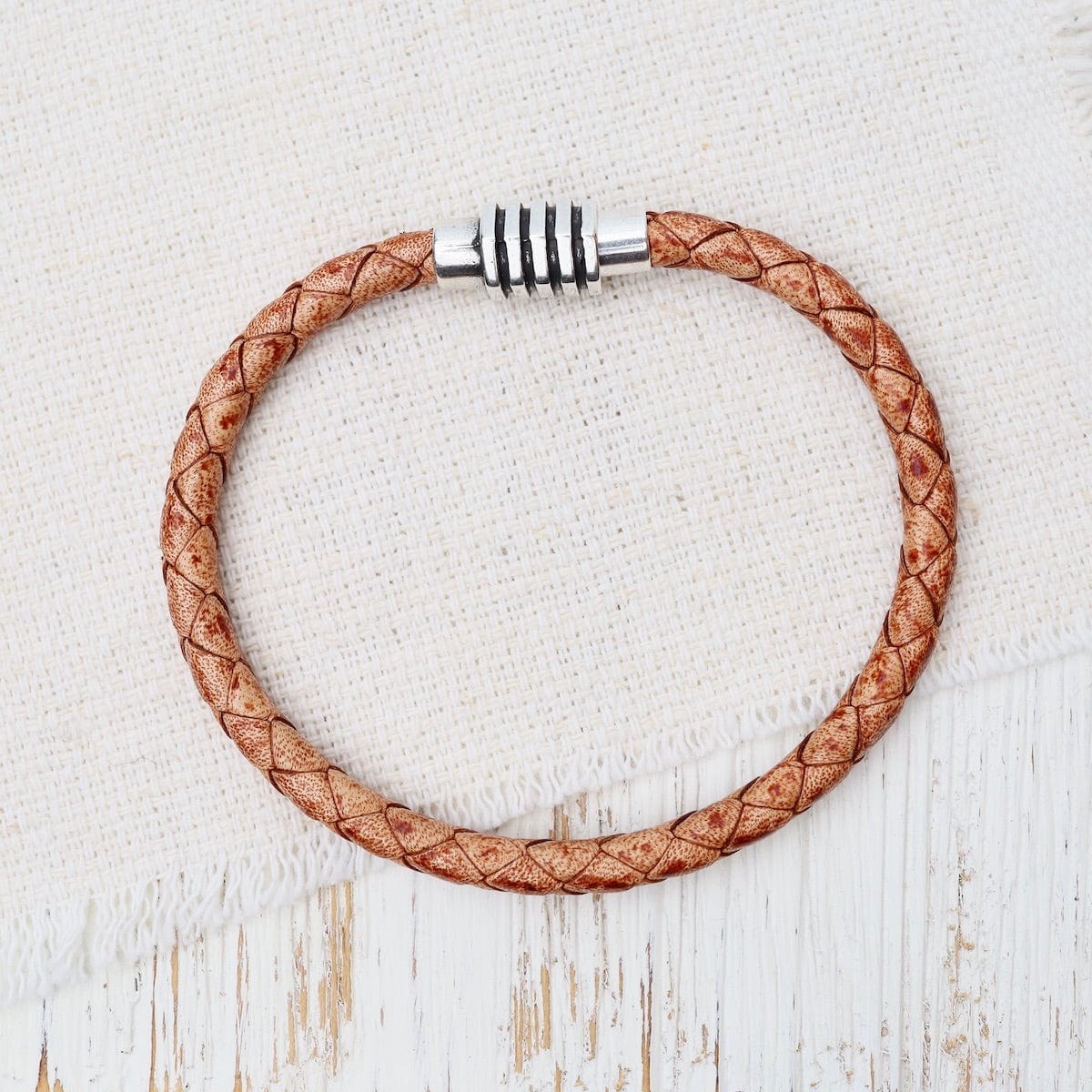 BRC Vintage Braided Tan Leather Bracelet