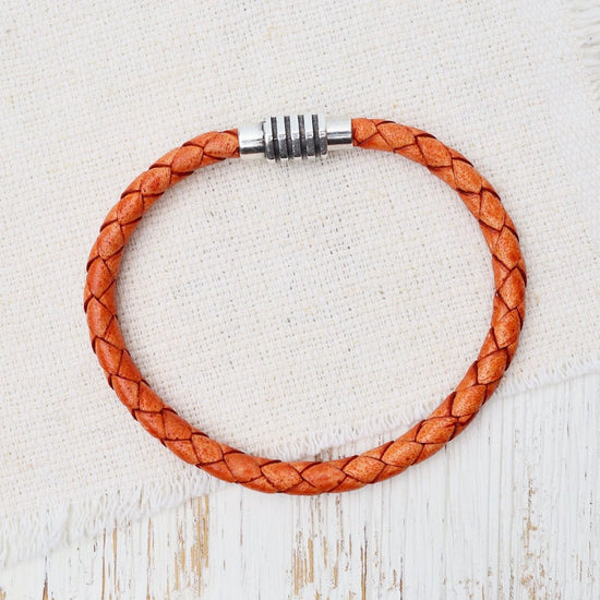 BRC Vintage Braided Tangerine Leather Bracelet