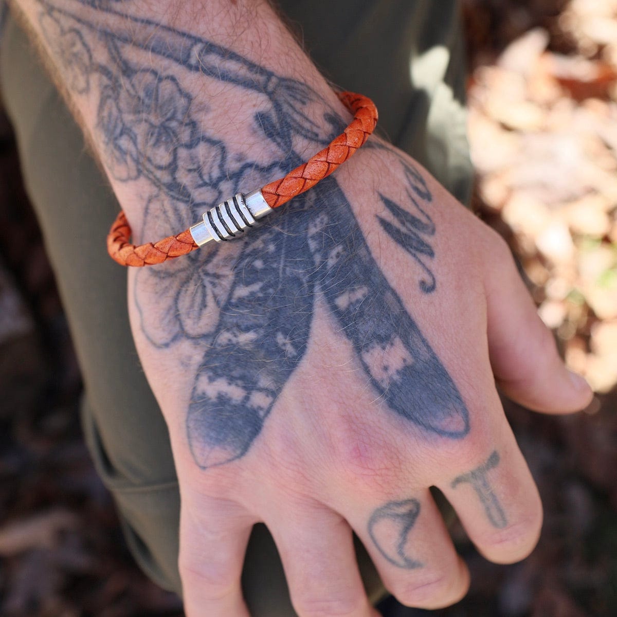 BRC Vintage Braided Tangerine Leather Bracelet