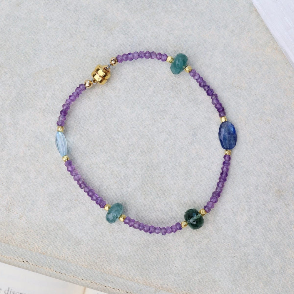 
                      
                        BRC-VRM Amethyst, Grandidierite, Quartz, Sky Blue Topaz Bracelet
                      
                    