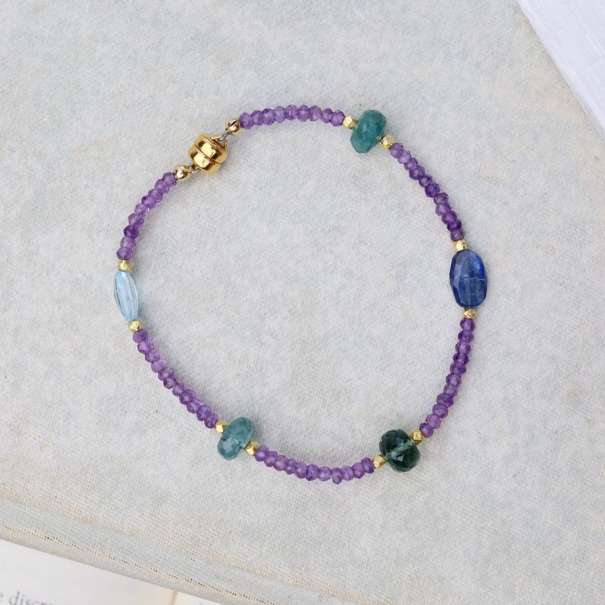 BRC-VRM Amethyst, Grandidierite, Quartz, Sky Blue Topaz Bracelet