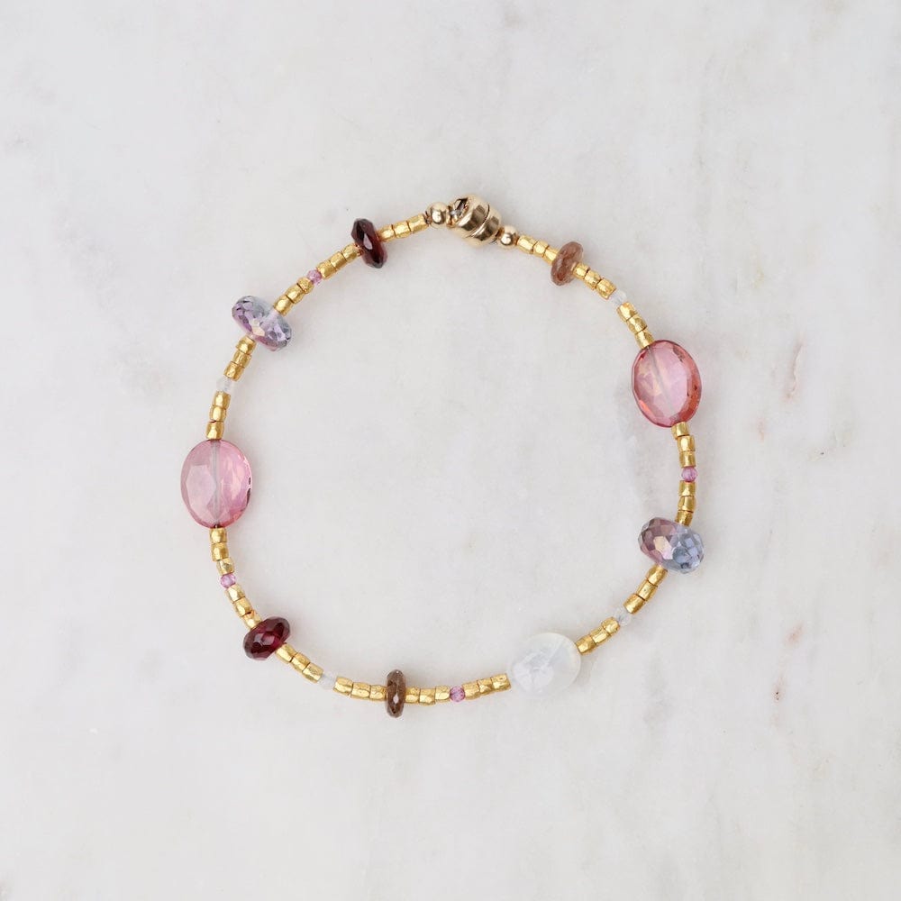 
                      
                        BRC-VRM Gold Glass Bracelet with Moonstone, Pink Sapphires
                      
                    